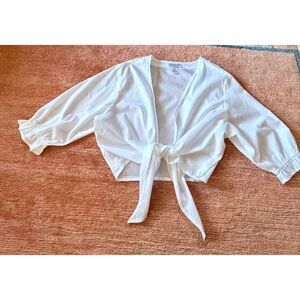 Serengeti White Tie Front Crop Blouse 100% Cotton 3/4 Sleeve Size 1X
